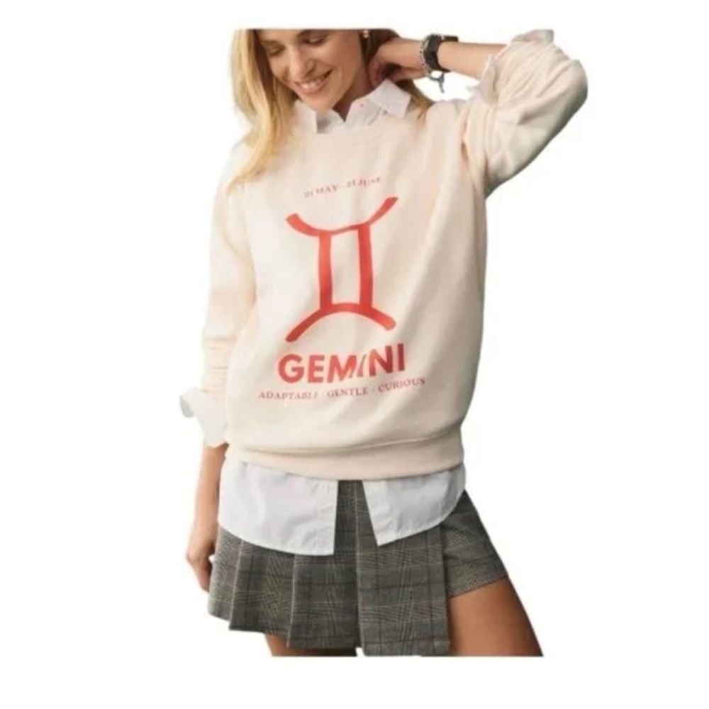 NWT By Anthropologie The Zodiac Sweatshirt by Catherine O'Sullivan Gemini